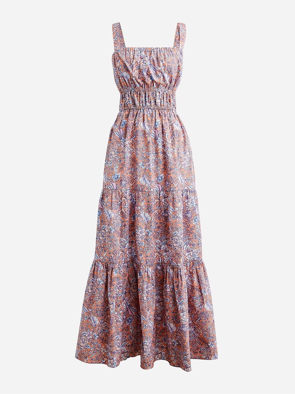 J. Crew Tiered midi dress with convertible straps in bouquet block print Small